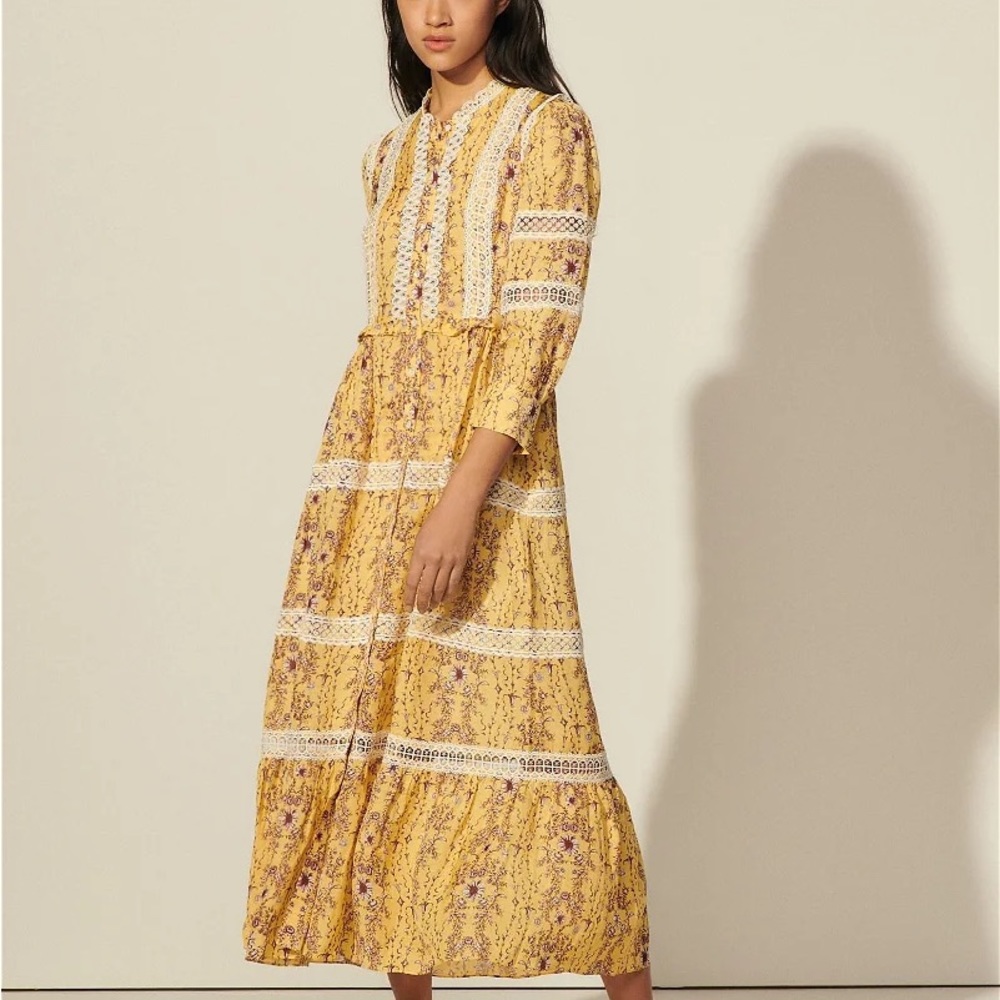 Sandro floral maxi dress with lace trim - Picture 5 of 12